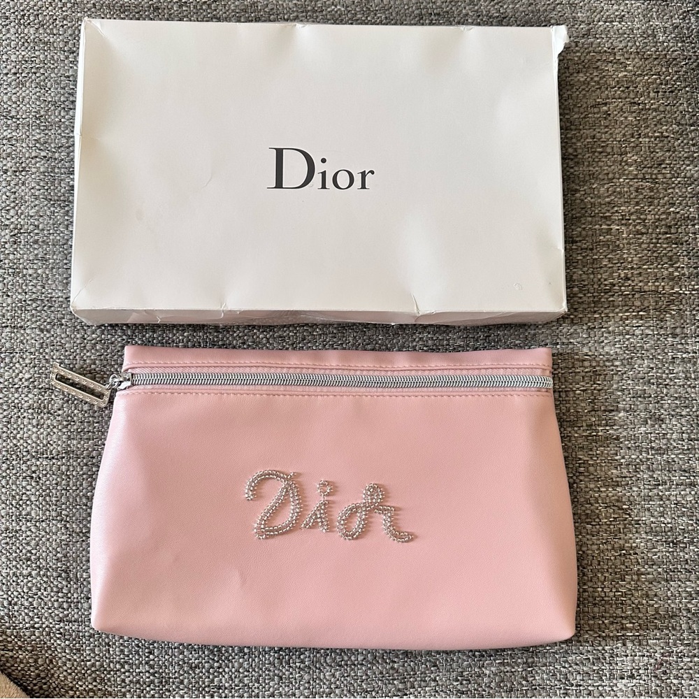 NEW RARE DIOR POUCH BAG SEQUINS BEADED ZIP MAKEUP TOILETRY COSMETIC CASE PINK